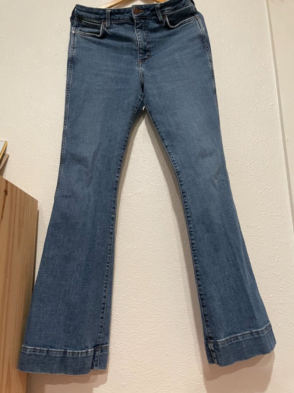 Wrangler Retro High Rise Trouser Flare Jeans Medium Wash Stretch